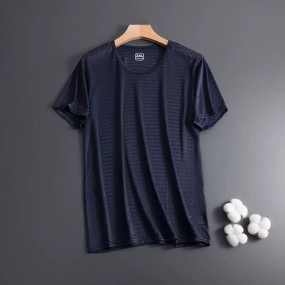Ice Silk Short Sleeve T-shirt Men's Ultra-thin Mesh Loose Quick-drying Crew Neck