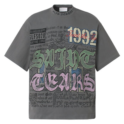 American Retro National Trend Hip Hop Graffiti Short Sleeve