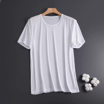 Ice Silk Short Sleeve T-shirt Men's Ultra-thin Mesh Loose Quick-drying Crew Neck