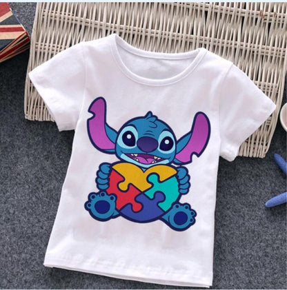 Cartoon Puzzle T-shirt Summer Clothes