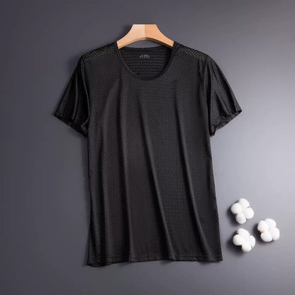 Ice Silk Short Sleeve T-shirt Men's Ultra-thin Mesh Loose Quick-drying Crew Neck