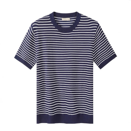Men's High-grade Casual Striped Round Neck Knitted T-shirt