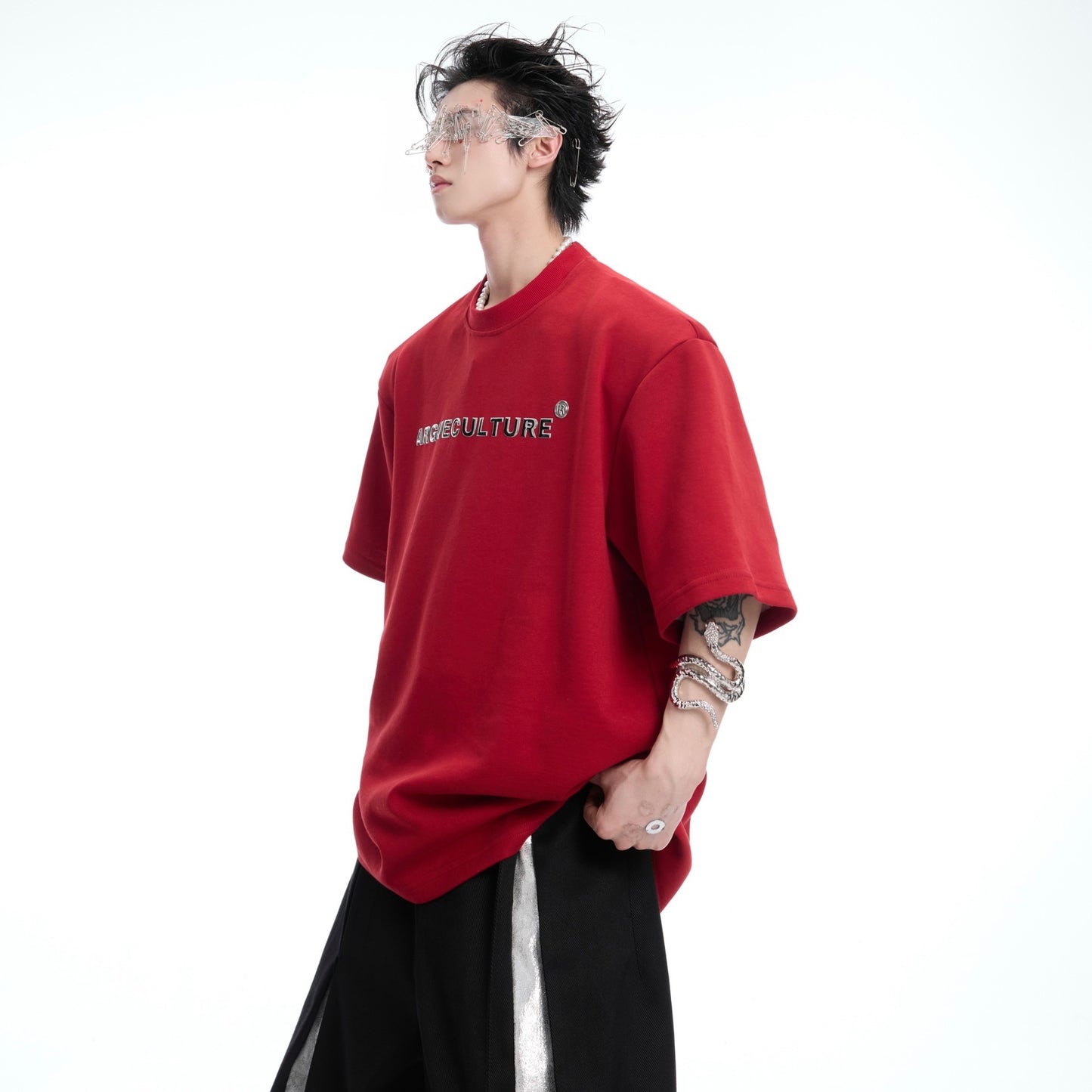 Snake Pupil Backbone Heavy Rivet Backbone Embroidered Short Sleeve Men