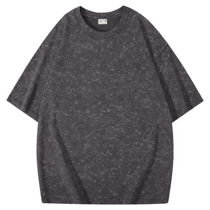 Batik American Solona T-shirt 220g Washed Distressed T-shirt Loose Shoulder Round Neck