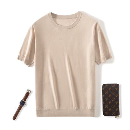 Knitted Thin Short Sleeve Men's Round Neck Loose Casual Bottoming Shirt