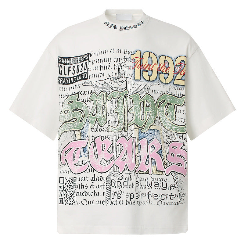 American Retro National Trend Hip Hop Graffiti Short Sleeve