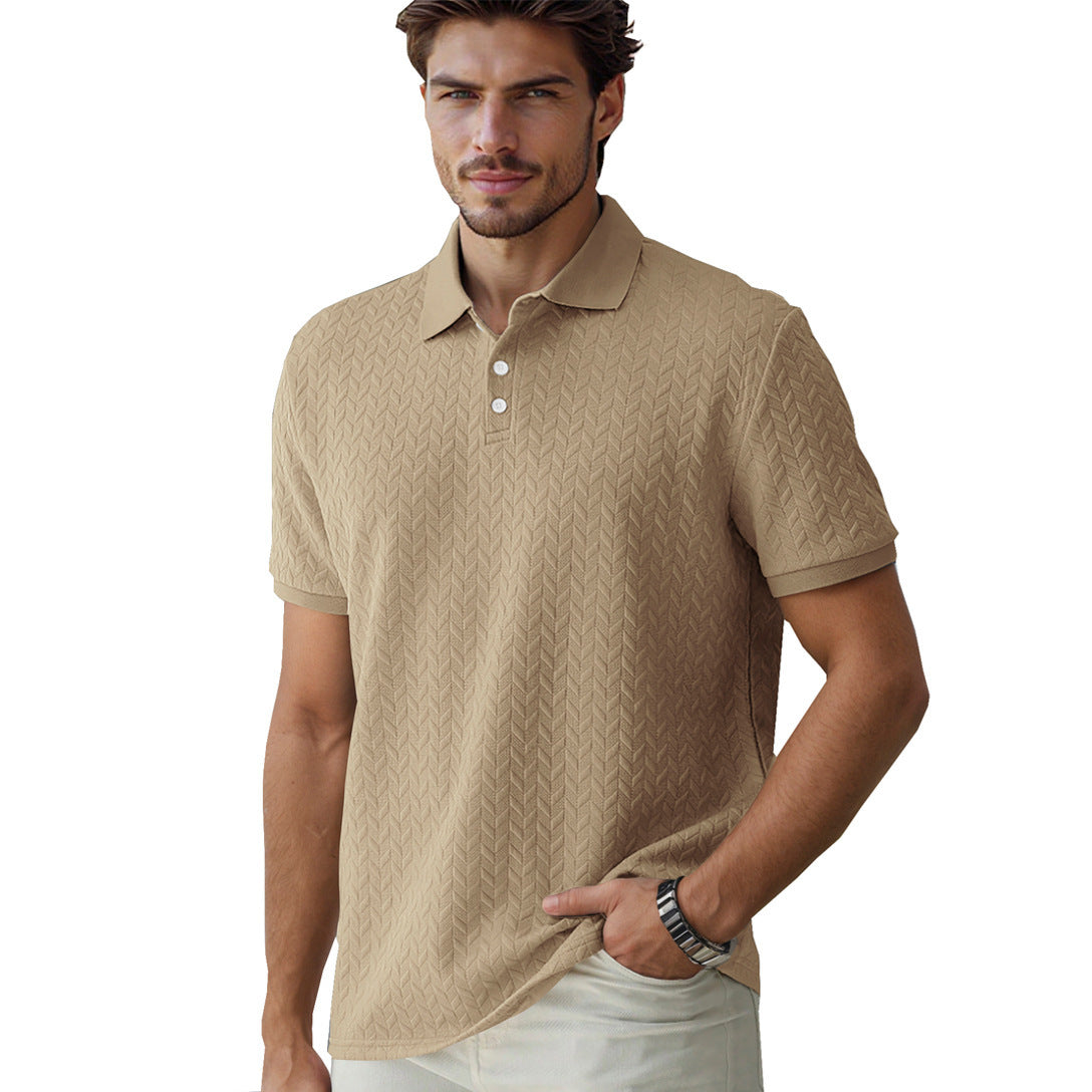 Solid Color Jacquard Short Sleeve Casual Polo Collar Men's