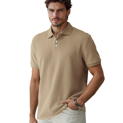 Solid Color Jacquard Short Sleeve Casual Polo Collar Men's