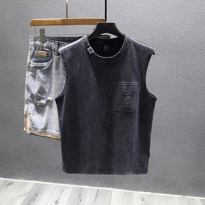 Solid Color Loose Fitness Cotton Sleeveless T-shirt