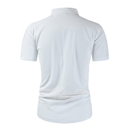 Loose Button Cotton And Linen Pure Color All-matching T-shirt