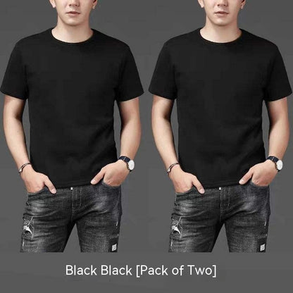 Thin Ice Silk Short Sleeve T-shirt Men's Summer Solid White Round Neck Trend Bottoming Shirt Top