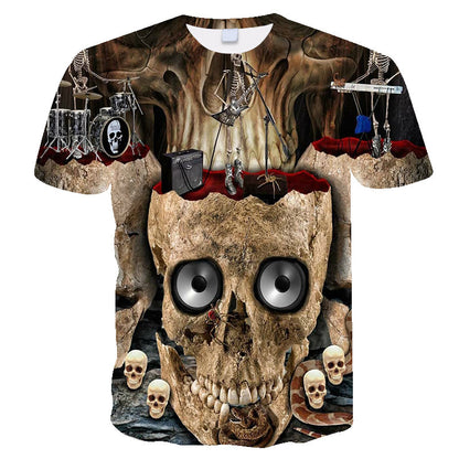 Skull Men's And Women's 3D Digital Printing Loose Fashion Casual Short Sleeve