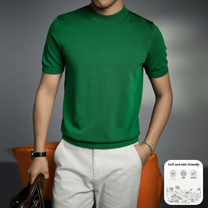 Men's Knitted T-shirt Versatile Solid Color Round Neck Short Sleeves