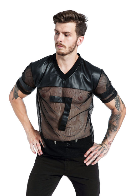 Men's Breathable Running Mesh T-shirt Stitching Casual Sports V-neck