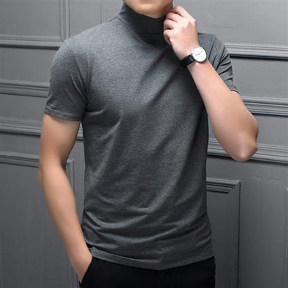Spring Summer Men Half Turtleneck Mercerized Cotton Short Sleeves
