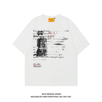 Design Pure Cotton Hip Hop High Street Retro Loose Short Sleeve T-shirt Men