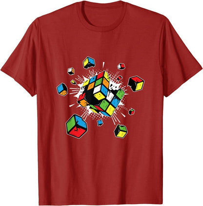 Summer Rubik's Cube Print Black T-Shirt