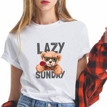 Round Neck Printed Short-sleeved T-shirt Blouse