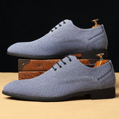 Men's Casual Leather Shoes Denim Black Bridegroom Wedding Trendy Shoes