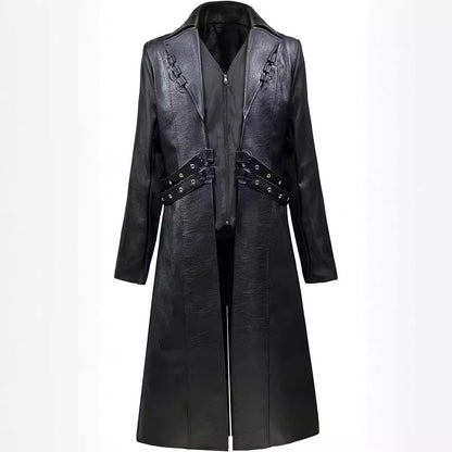 European And American Medieval Clothing Mid-length PU Leather Trench Coat