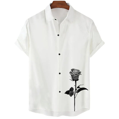 Summer New Men's Clothing Casual All-matching Fashion Trendy Printed Plant Pattern High Quality Short Sleeve Shirt