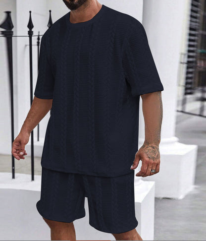 Knitted Solid Color Jacquard Summer Casual Round Neck Pullover