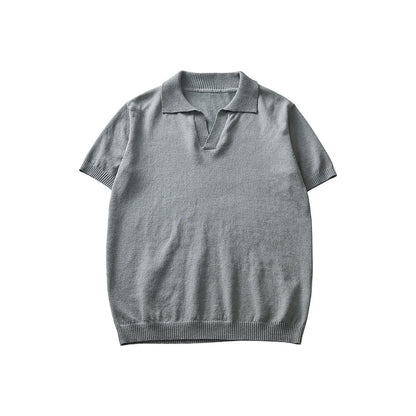 Summer Knitted Short-sleeved High-grade Solid Color Polo Collar Casual T-shirt