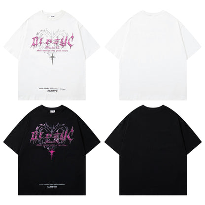 Retro Design Printed Round Neck Short Sleeve T-shirt