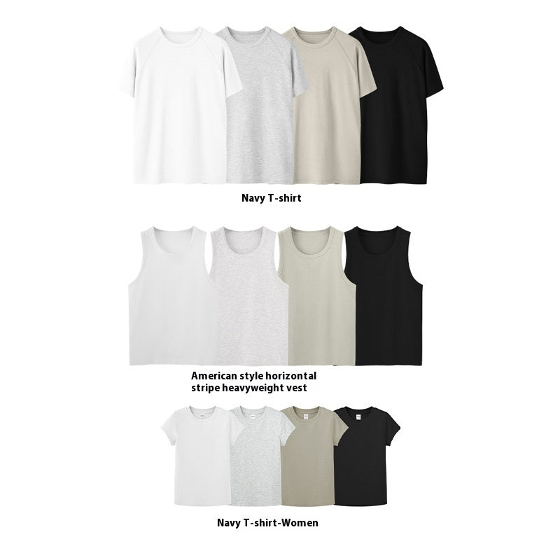 Stretch Tight Navy T-shirt Vest American Heavy Slim Short Sleeve