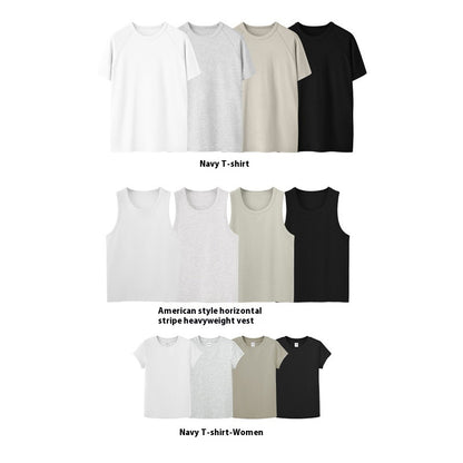 Stretch Tight Navy T-shirt Vest American Heavy Slim Short Sleeve