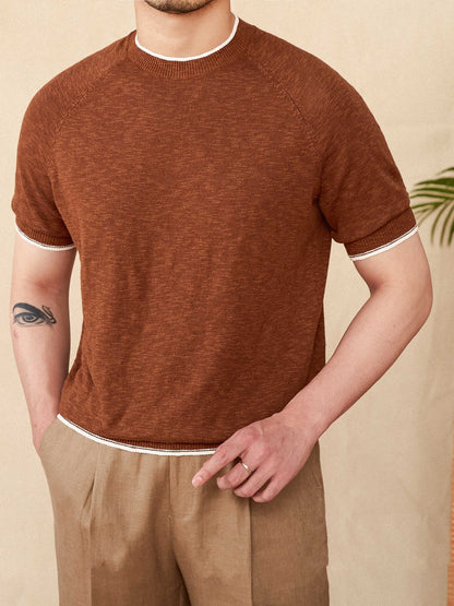 Breathable Round Neck Linen Cotton Casual Knitted Short-sleeved T-shirt