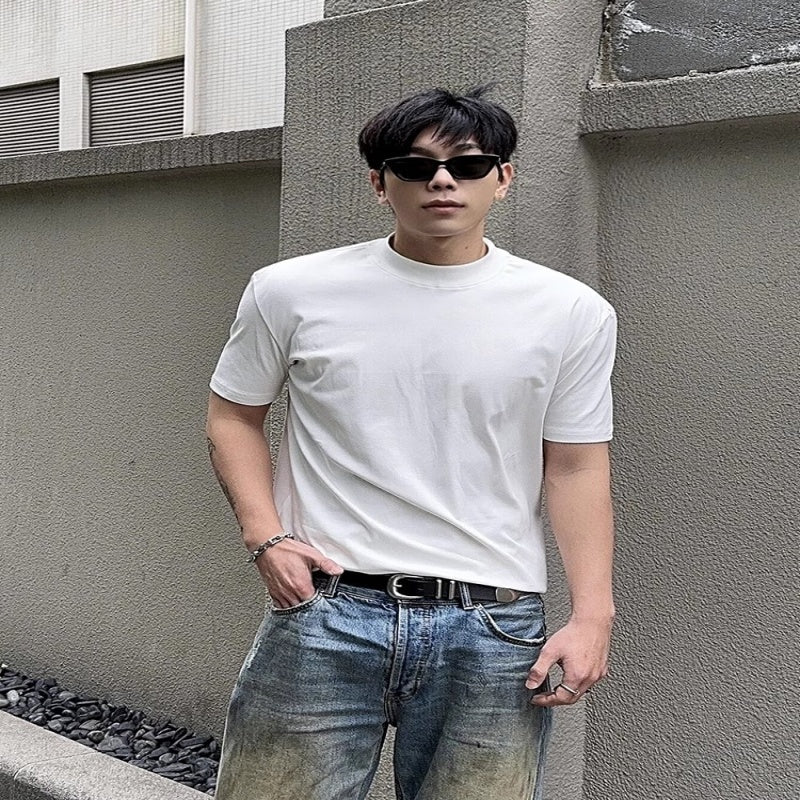 Summer Shoulder Half Turtleneck Cuff Short Sleeve