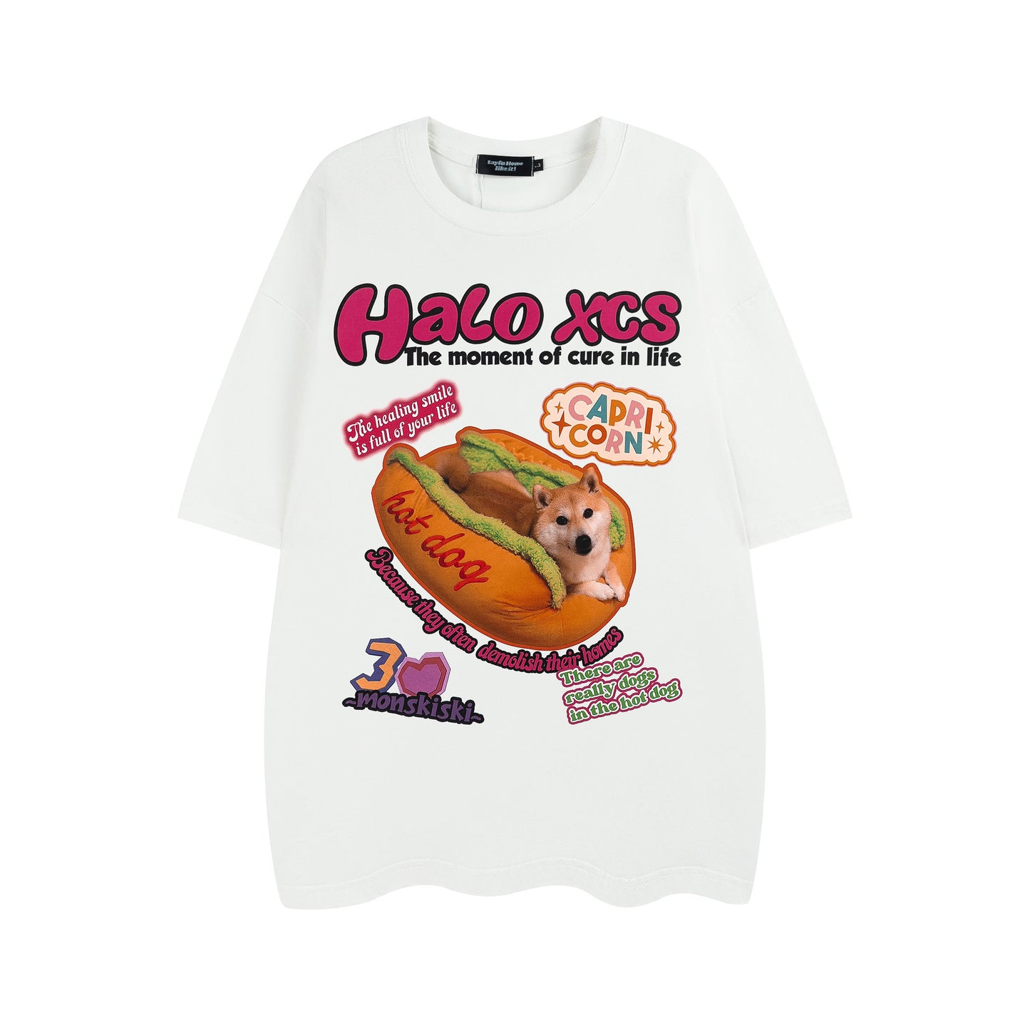 Cartoon Hamburger Dog Printed Short-sleeved T-shirt Couple's Tops