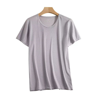 Ice Silk Short Sleeve T-shirt Men's Ultra-thin Mesh Loose Quick-drying Crew Neck
