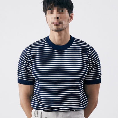 Men's High-grade Casual Striped Round Neck Knitted T-shirt