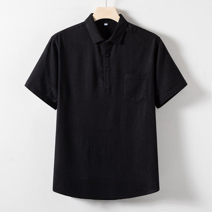 Linen T-shirt Men's Middle-aged And Elderly Loose Lapels Short Sleeve