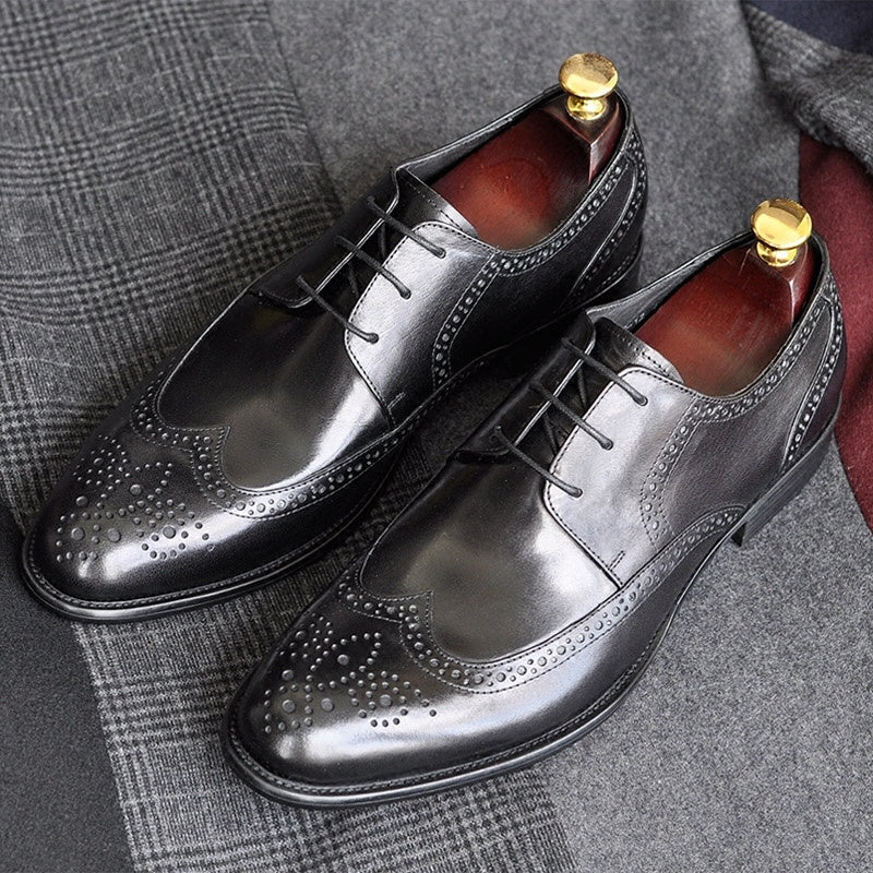 Handmade Genuine Leather Men's Pointed Toe Business Formal Wear Leather Shoes