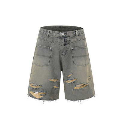 Vintage Frayed Make Old Ripped Denim Zipper Clothes