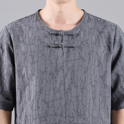 Round Neck Retro Jacquard Men's Short-sleeved T-shirt