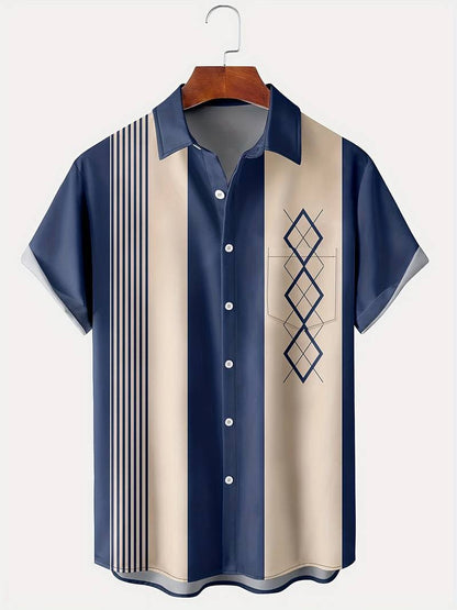 Men's Contrast Color Loose Short-sleeved Shirt Lapel