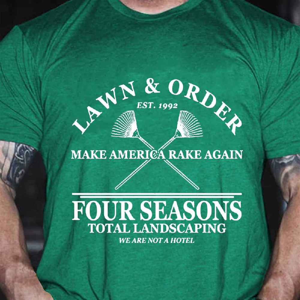 Men's Funny Lawn Green Printing Short Sleeve