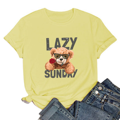 Round Neck Printed Short-sleeved T-shirt Blouse
