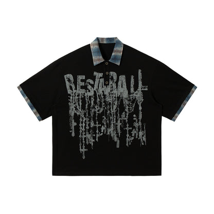 Men's Lapel Graffiti Printing Loose New All-match Short-sleeved Top