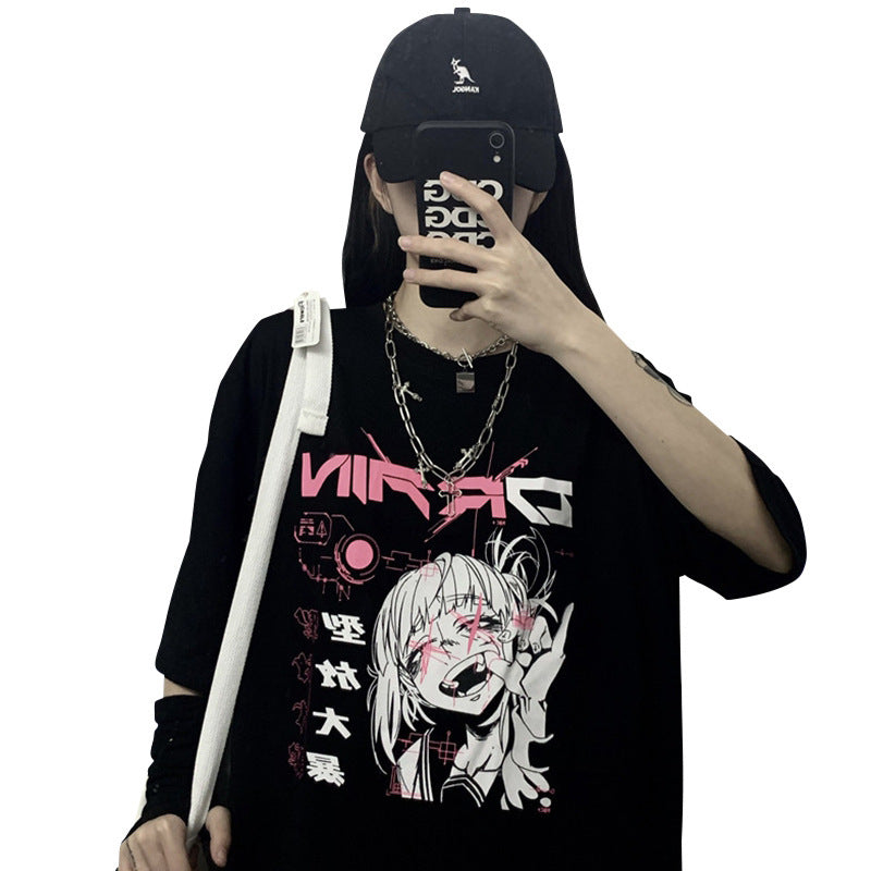 Cute Girly Anime Graffiti Short Sleeve Loose