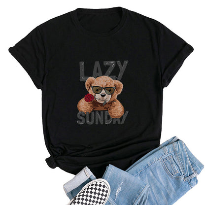 Round Neck Printed Short-sleeved T-shirt Blouse