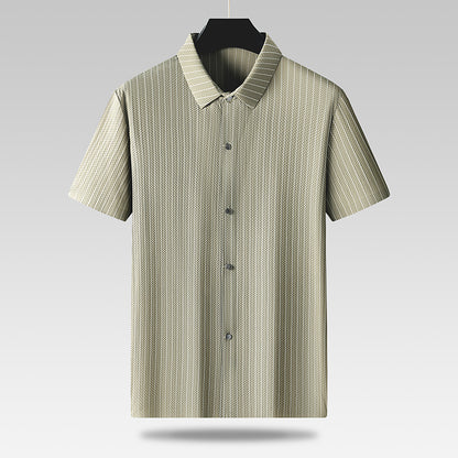 Men's Plus-sized Plus Size Fashion Casual Square Collar Striped Ice Silk Shirt