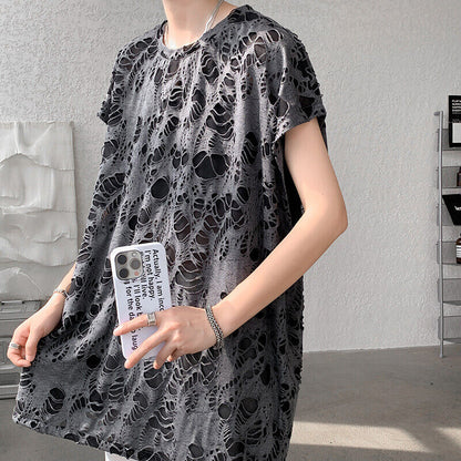 Black Ripped Beggar Sleeveless Wide Shoulder Vest