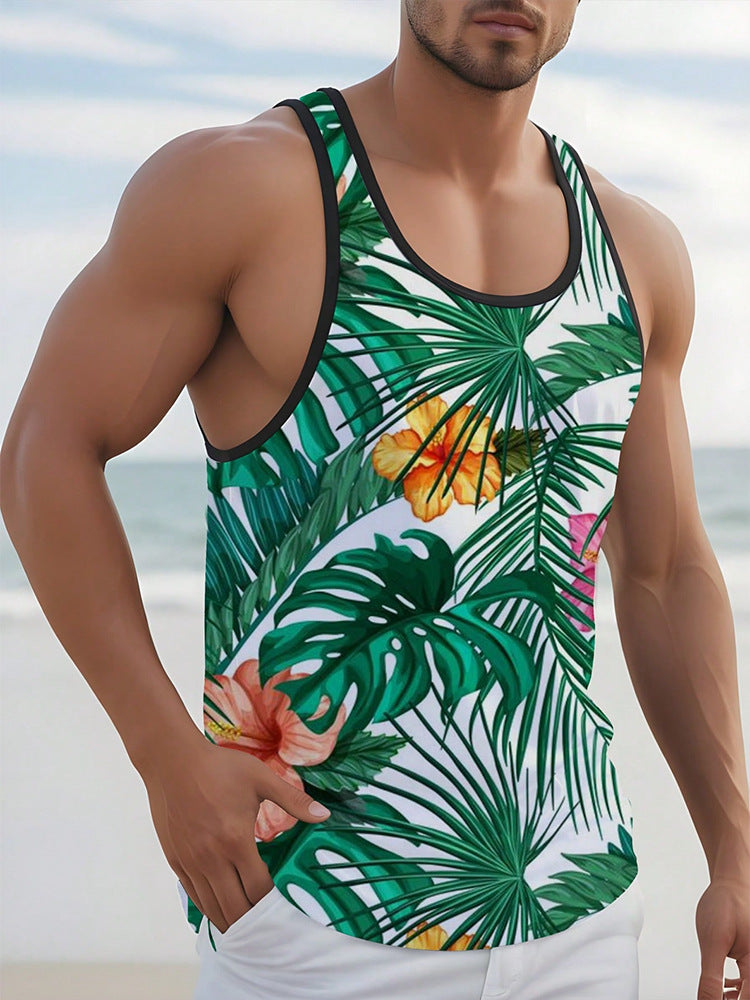 3D Printed Men's Sleeveless Vest T-shirt Hawaiian Style