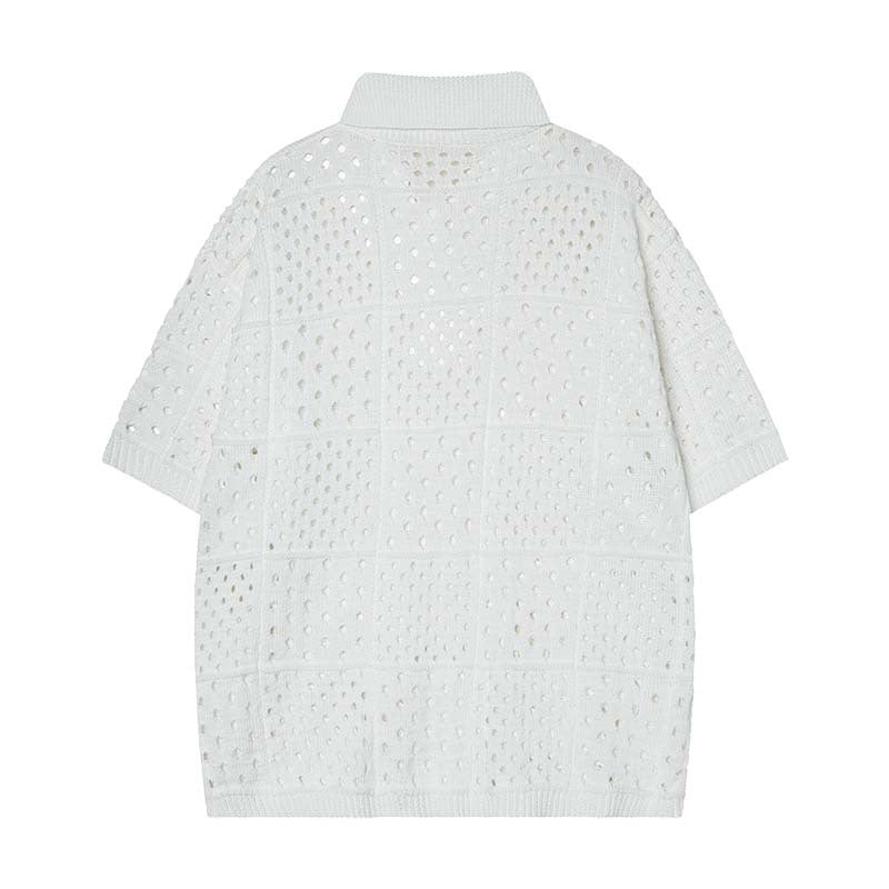 Solid Color Hollow High Sense Short-sleeved Knitting Polo Shirt