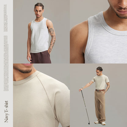 Stretch Tight Navy T-shirt Vest American Heavy Slim Short Sleeve